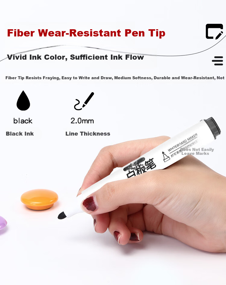 Comix Thick Tip Erasable Whiteboard Markers Durable Office Stationery Black 10pcs/Box E6817 3