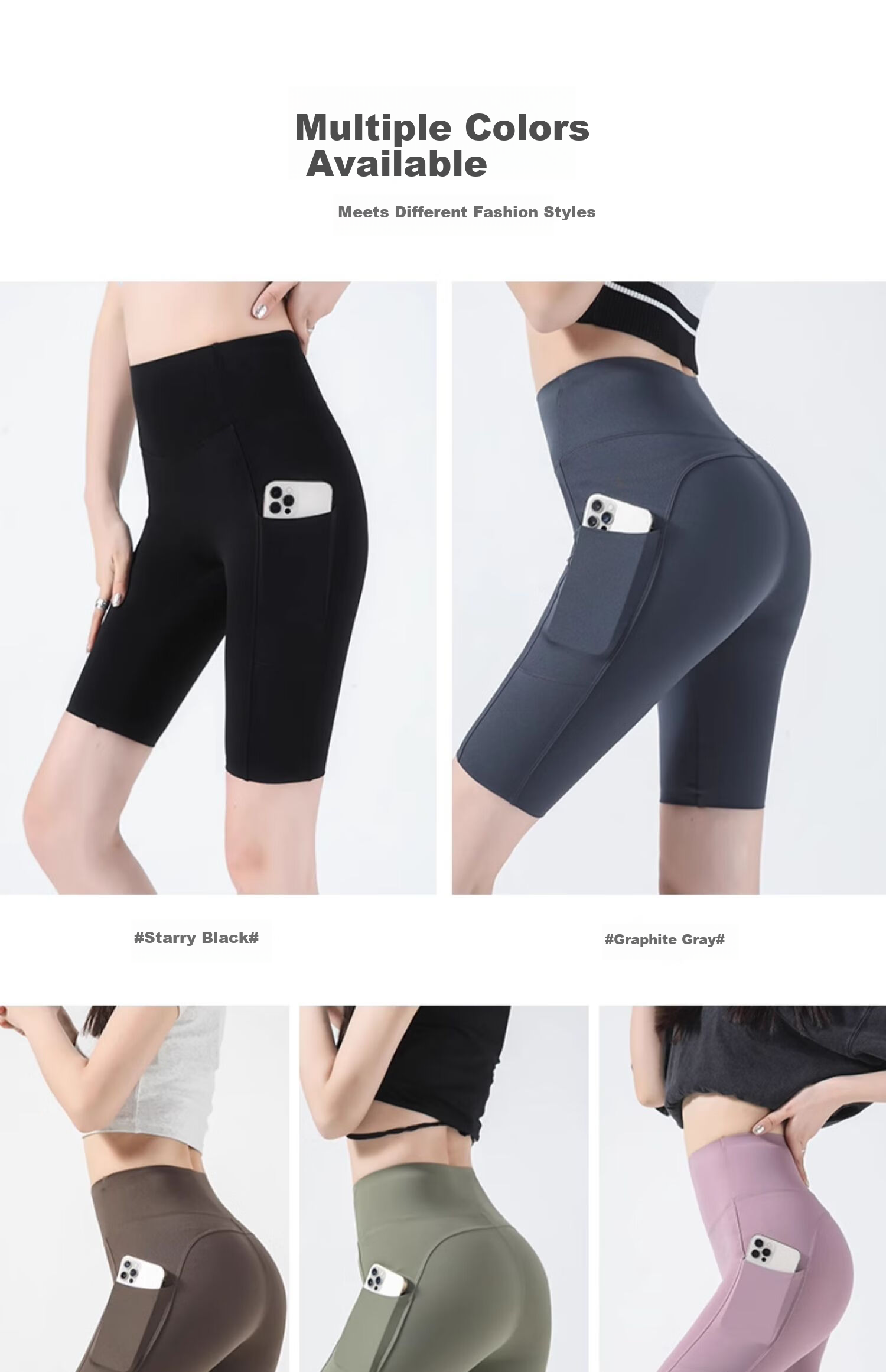 Miiow Women's Five-Point Pocket Shark Shorts Summer Thin High-Waist Tummy Control Hip-Lifting Cycling Yoga Leggings Shorts 12