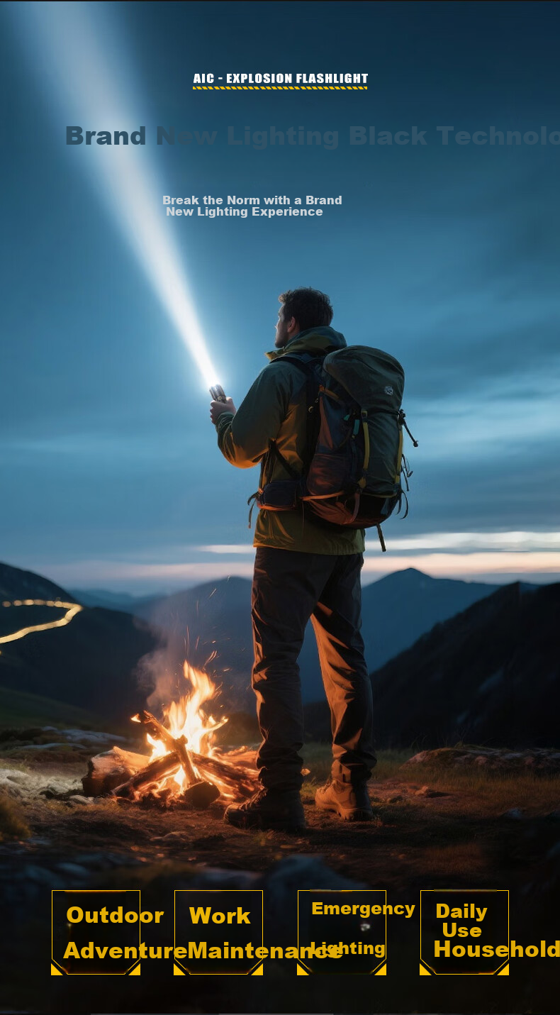 AIC High-Power Zoomable Flashlight Long-Range Outdoor Laser Super Bright Rechargeable Emergency Lighting 2