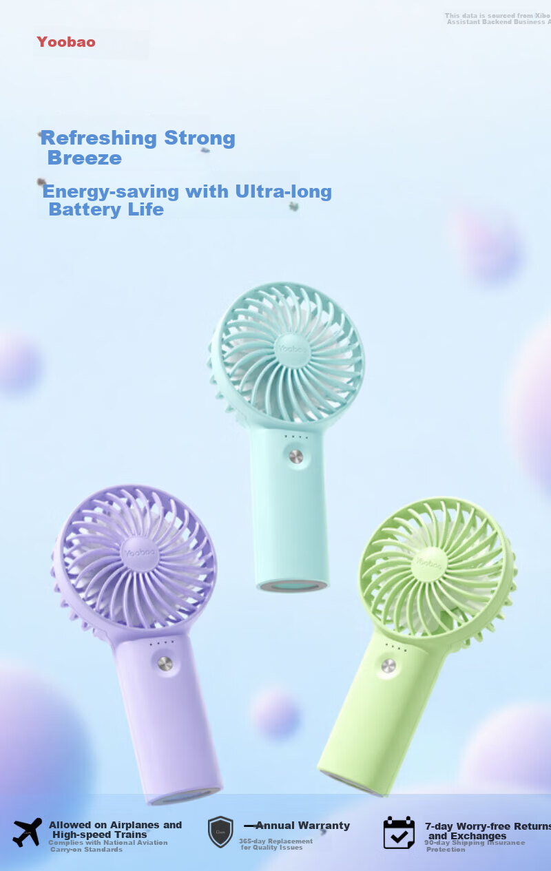 Yoobao Handheld Mini Portable Silent Fan Long Battery Life Office Student Dormitory Desk Fan Rechargeable Vitality Blue 6000mAh 2