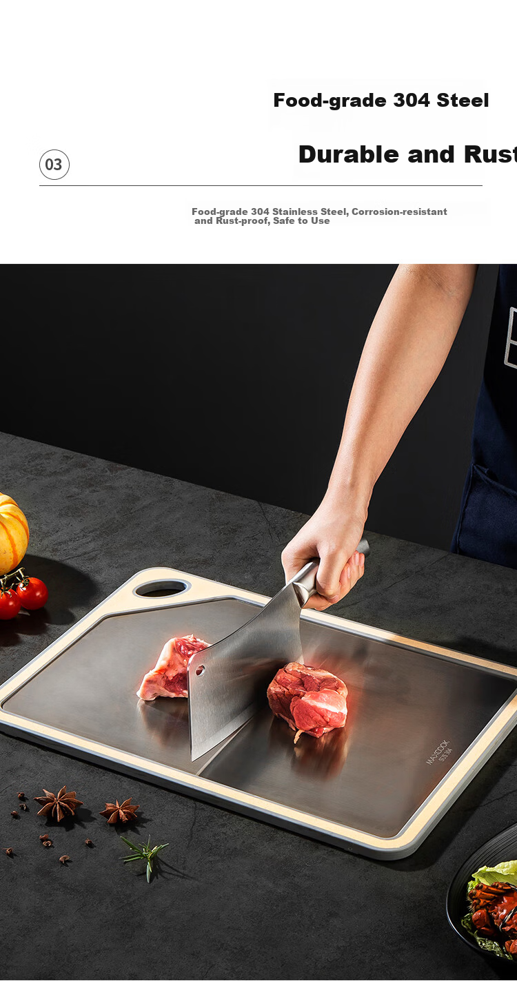 MAXCOOK Pure Titanium Cutting Board Double-Sided Food-Grade PP Anti-Mold Kitchen Chopping Board 38x26x2cm MCPJ6099 9