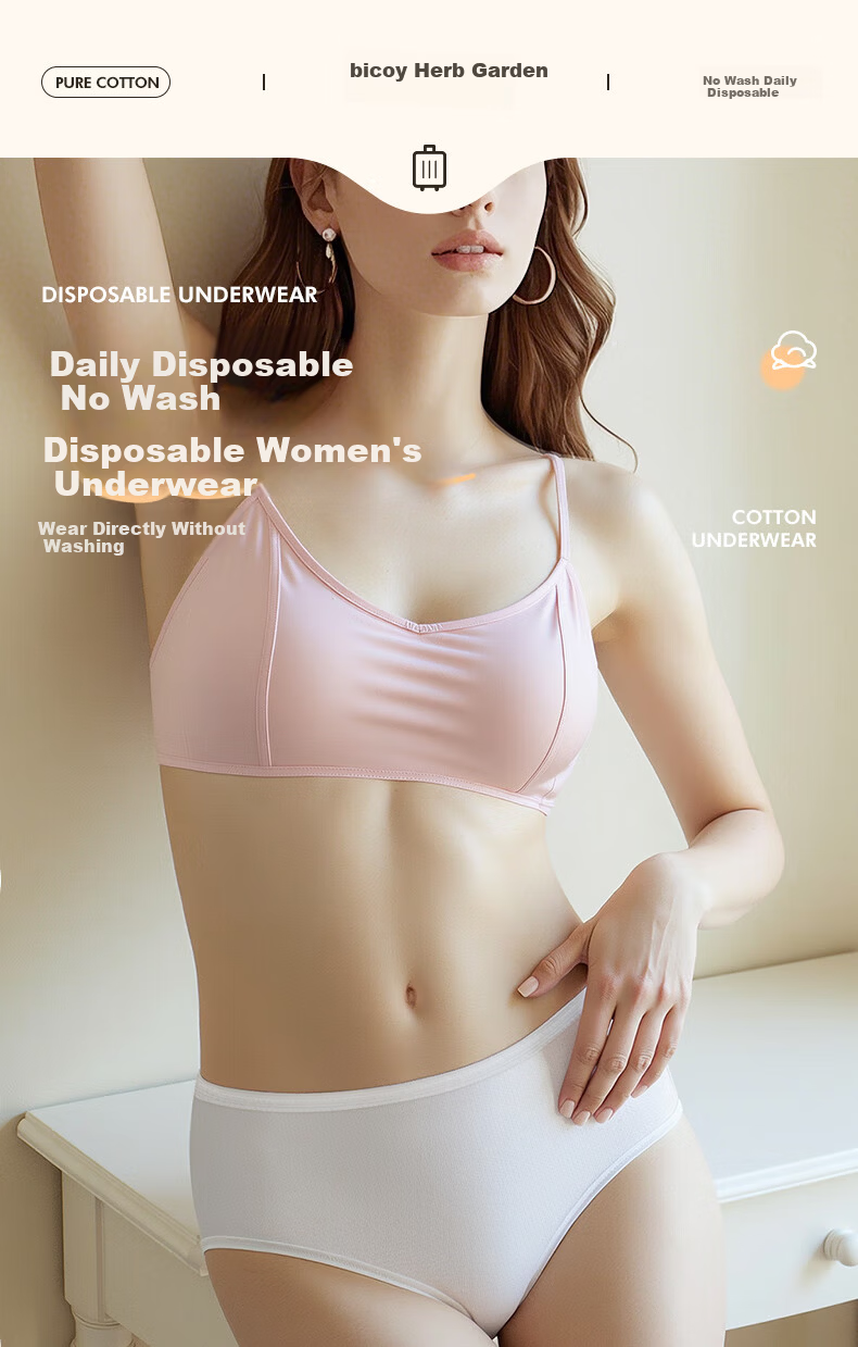 Baicaoyuan Disposable Cotton Women's EO Sterilized No-Wash Travel Maternity Menstrual Day-Use Underwear 5 Pieces 2XL 2