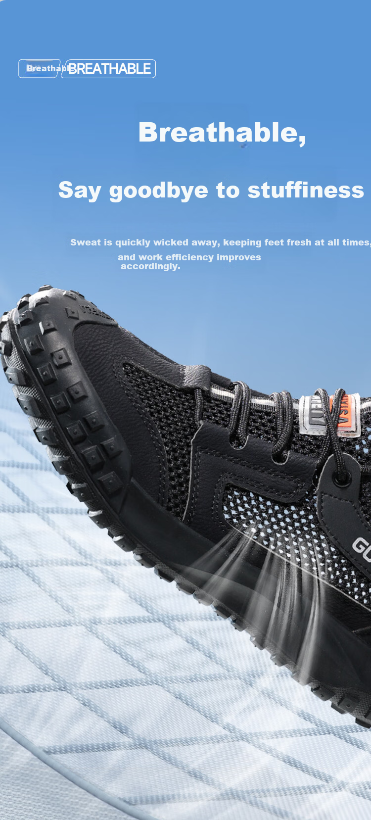 Jingtu Men's Breathable Safety Work Shoes Steel Toe Anti-Puncture Lightweight Comfortable Protective Shoes 3015F Size 41 1