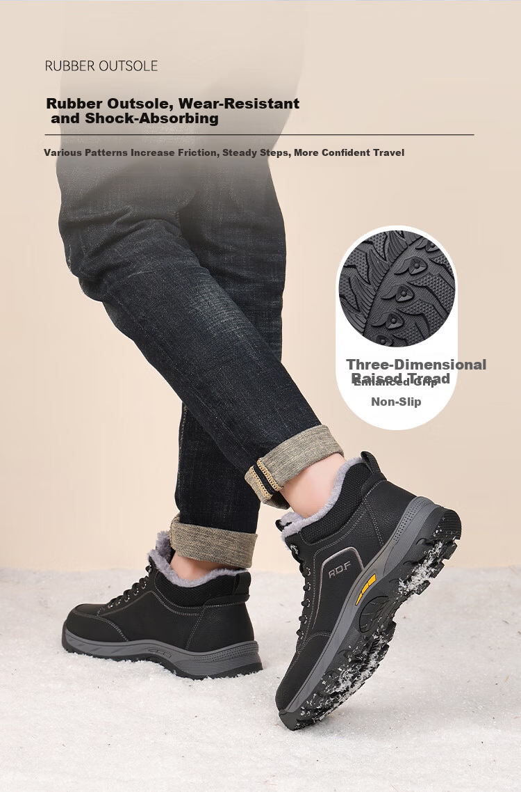 Red Dragonfly Men's Winter Snow Boots Fleece Lined Warm Cotton Shoes Non-Slip Fashion Middle-Aged Dad Cotton Shoes EXD451271 Black Gray Size 43 6
