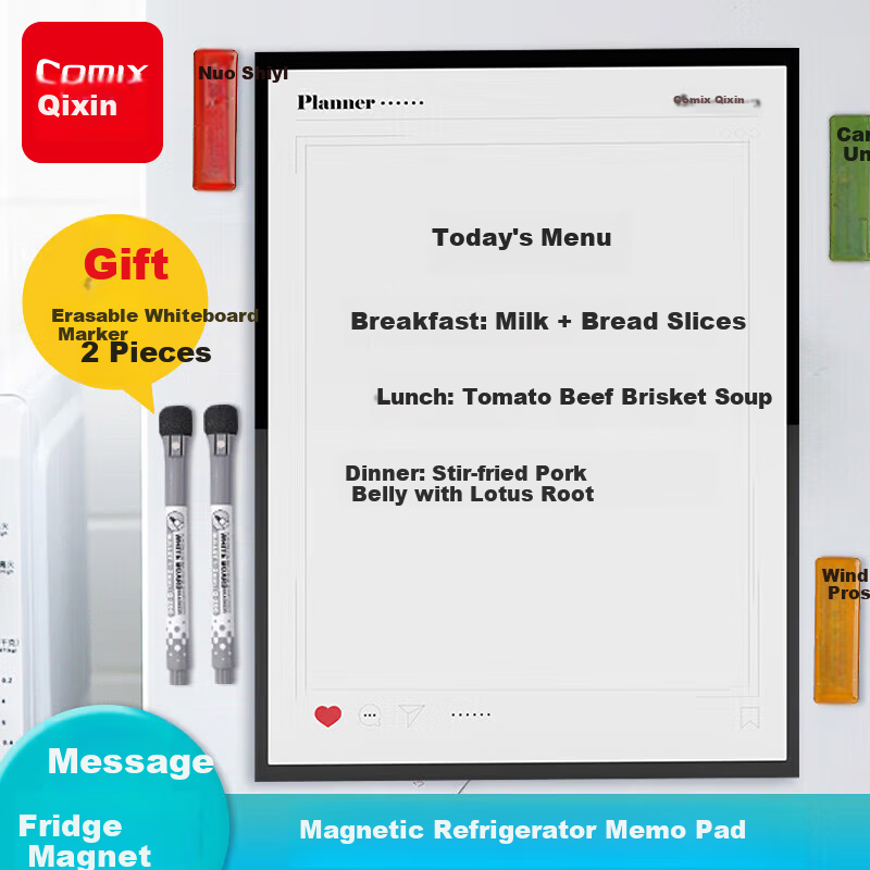 COMIX Magnetic Refrigerator Memo Board Soft Magnetic Whiteboard Set DS-509 for Home Use, Kids Doodle Board with Erasable Whiteboard Marker