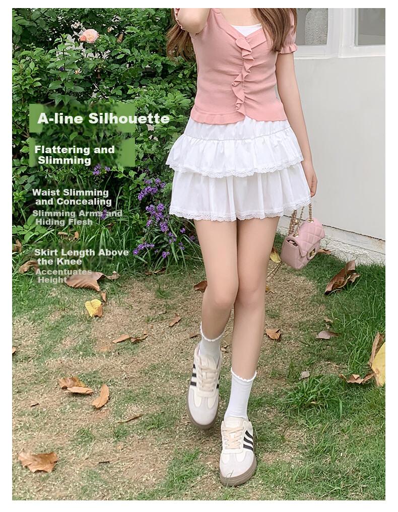 Langsha White Lace Cake Skirt Women's Spring Summer Slim Fit Beautiful Ballet Style High Waist French Puff A-Line Mini Skirt 5