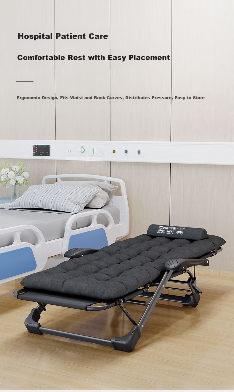 OKeefe Folding Bed Recliner Office Nap Chair Single Bed Nap Chair Care Bed Outdoor Camp Bed with Thickened Cotton Mat 12