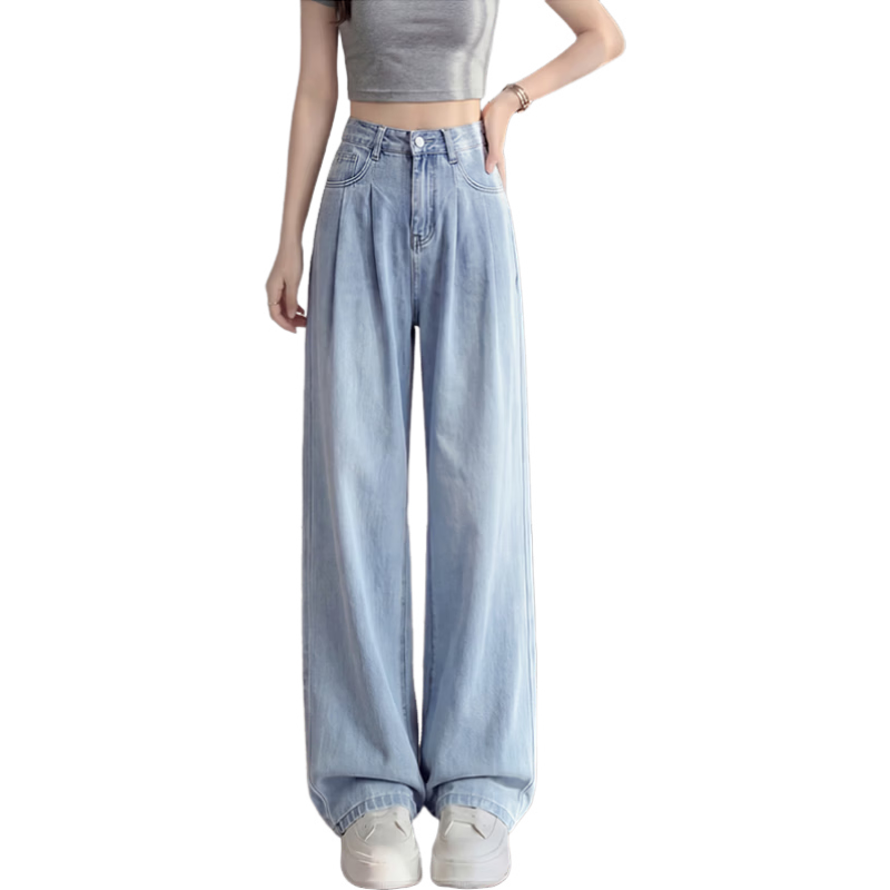 Jeanswest Women's Tencel Jeans 2026 Summer Thin Lyocell High Waist Loose Fit Slimming Ice Silk Light Vintage S