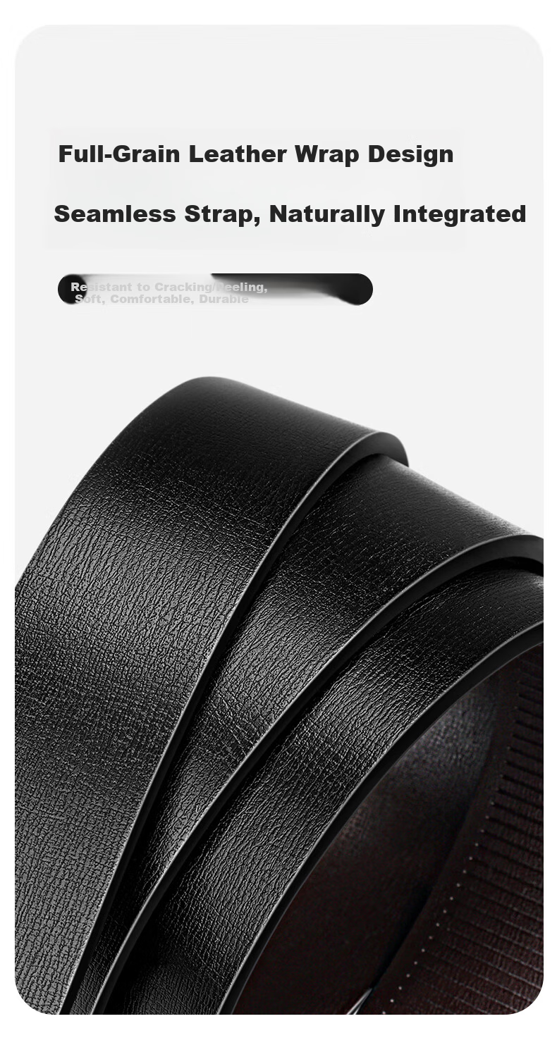 Biyoumei Men's Leather Ratchet Belt, Toothless Automatic Buckle, Pure Cowhide, Business Casual Elastic Waist Belt, Black 120cm 4