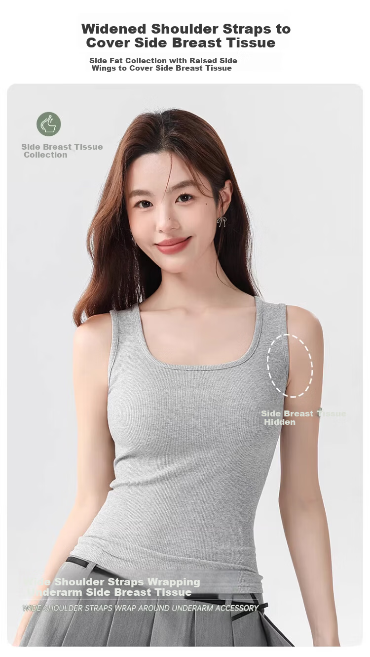 Langsha Pure Cotton Women's Camisole Vest Spring Summer Inner Wear Anti-Exposure Side Coverage Slim Fit Sleeveless Top 3