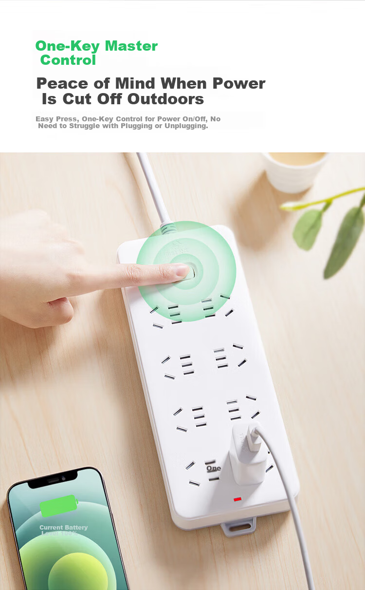 Bull Power Strip Socket Extension Board (Overload Protection) 10A 250V 8-Outlet Master Control 3M Large Spacing Design Safe and Durable GN-217 6