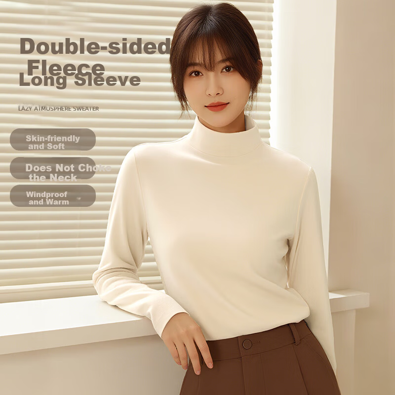 Baleno Women's Half Turtleneck Fleece-Lined Base Shirt 2025 New Double-Sided Velvet Autumn Winter Thermal Long Sleeve Top