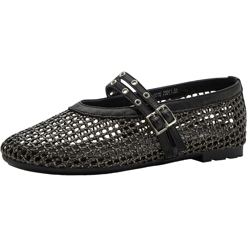 Bata Mary Jane Shoes Women 2026 Summer Woven Low-Cut Flats 91015BQ6 Black Size 37