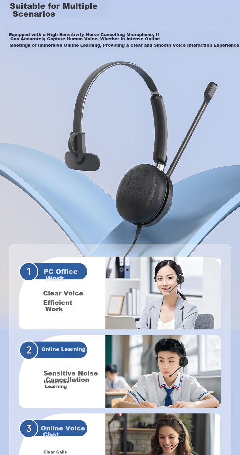 RownFusny EH16 Over-Ear Noise Cancelling Call Center Headset Single Ear Training Conference Headset QD Interface (Without Cable) 4