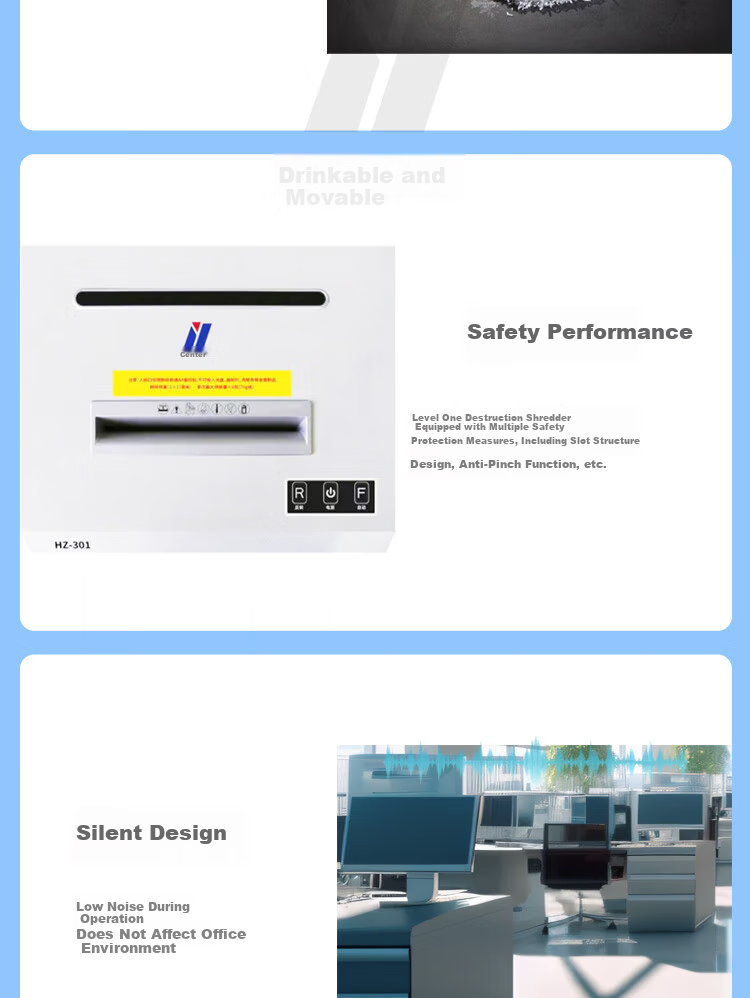 Huazhong Chuangshi HZ-301 Level 1 Confidential National Security Certified Shredder / 6 Sheets per Pass, Continuous 30 Minutes, 1x2 Shredding Effect (Jingcang Delivery) 4