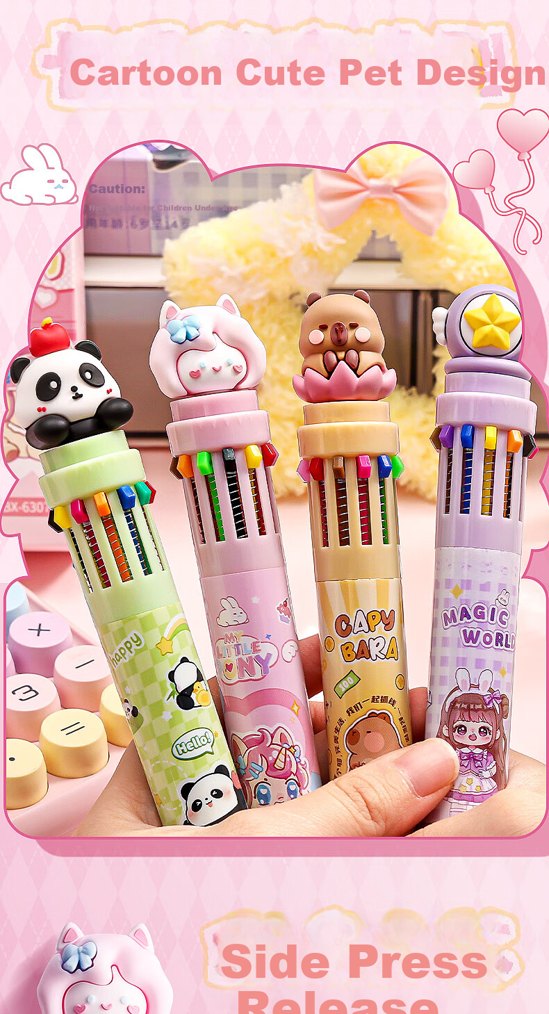 Kaba Bear 12-Color Ballpoint Pen Single Pack Cute Creative Click Pen for Elementary Students Note Taking Panda Panda 2