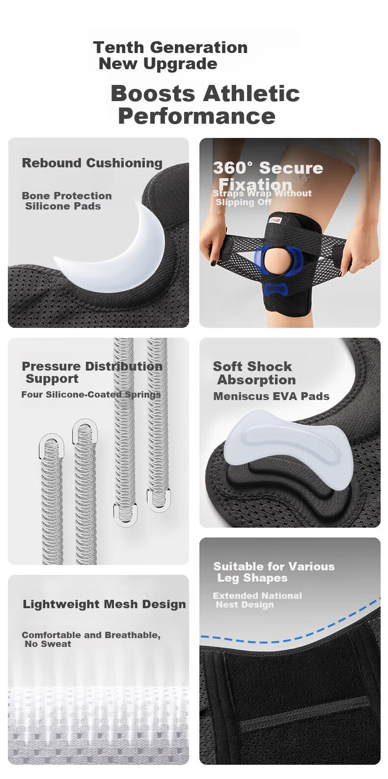 UELISCH Knee Brace for Meniscus Injury Sports Knee Support Synovitis Effusion Patellar Ligament Badminton Summer Thin Running 2
