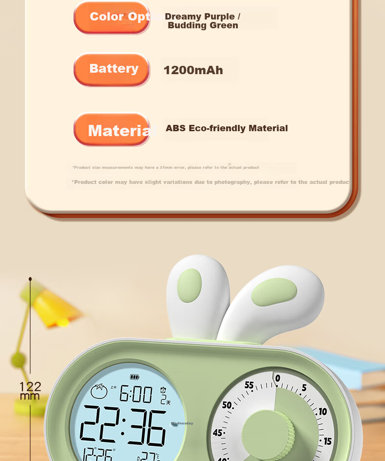 Timess Visual Timer Alarm Clock for Students and Children Smart Night Light Rechargeable Time Manager Live Streaming Timer Back to School Season 13