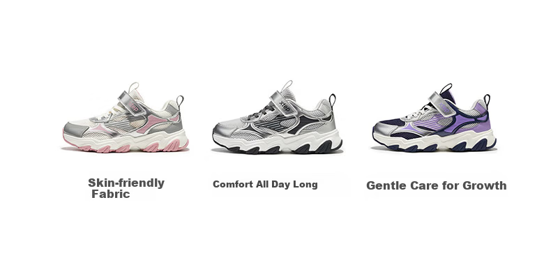XTEP Youth Star Dad Sneakers for Girls Large Mesh Thick Sole Velcro Casual Shoes Dark Purple/Silver/Wisteria Purple Size 35 14
