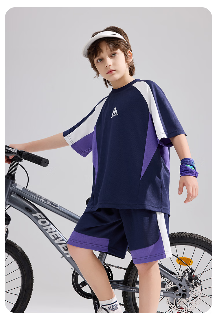 ASK JUNIOR Kids Quick-Dry Sports Summer Set Short Sleeve T-Shirt and Boys Girls Five-Point Shorts Two-Piece Set 10