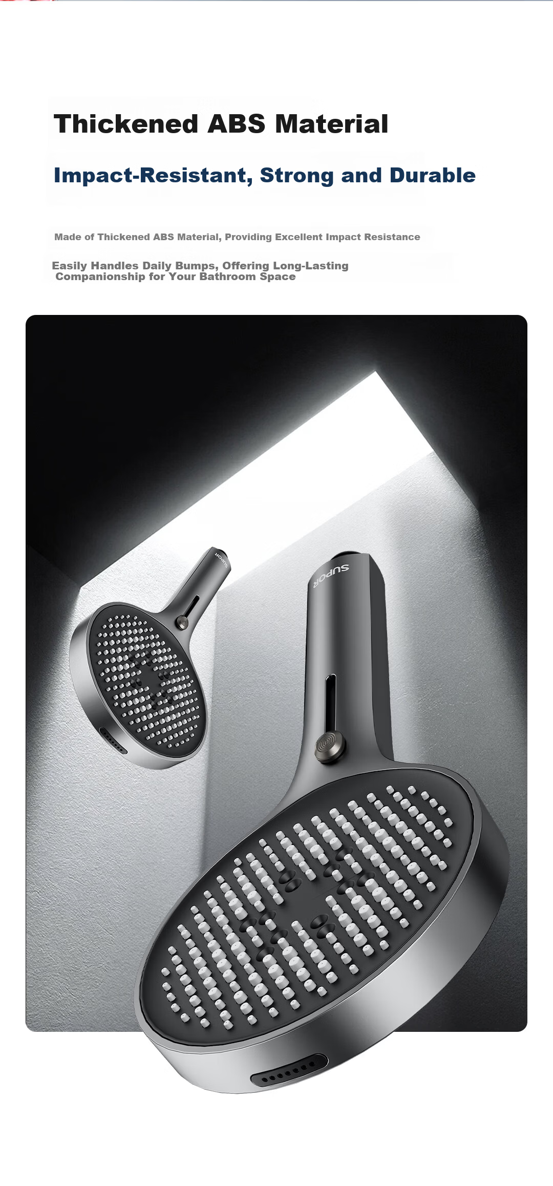SUPOR High-Pressure Handheld Shower Head Set with Spray Gun, Three-Piece Shower Head, Powerful Water Flow, Adjustable Gray 15