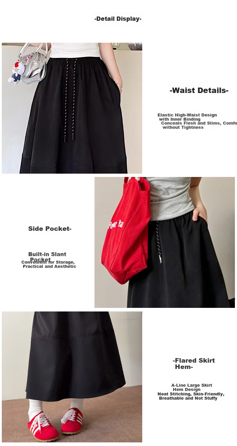 Xueqiman Vintage Simple Workwear High-Waist Slimming Quick-Dry A-Line Mid-Length Skirt for Women 2026 Spring Summer New Arrival 6