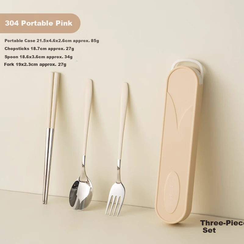 Onlycook Portable Cutlery Set with Hook 304 Stainless Steel Chopsticks Spoon Fork Student Utensils