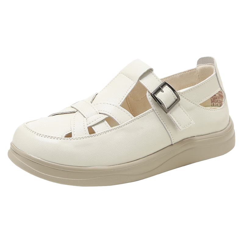 Zulijian Mom Shoes Women's Middle-aged Comfortable Non-slip Soft Sole Breathable Elderly Single Shoes Sandals Summer Leather Shoes 9084 Beige Size 39