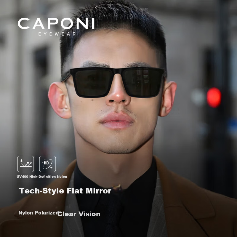 CAPONI Men's Large Face HD Nylon Polarized Driving Sunglasses UV Protection Large Frame Slimming