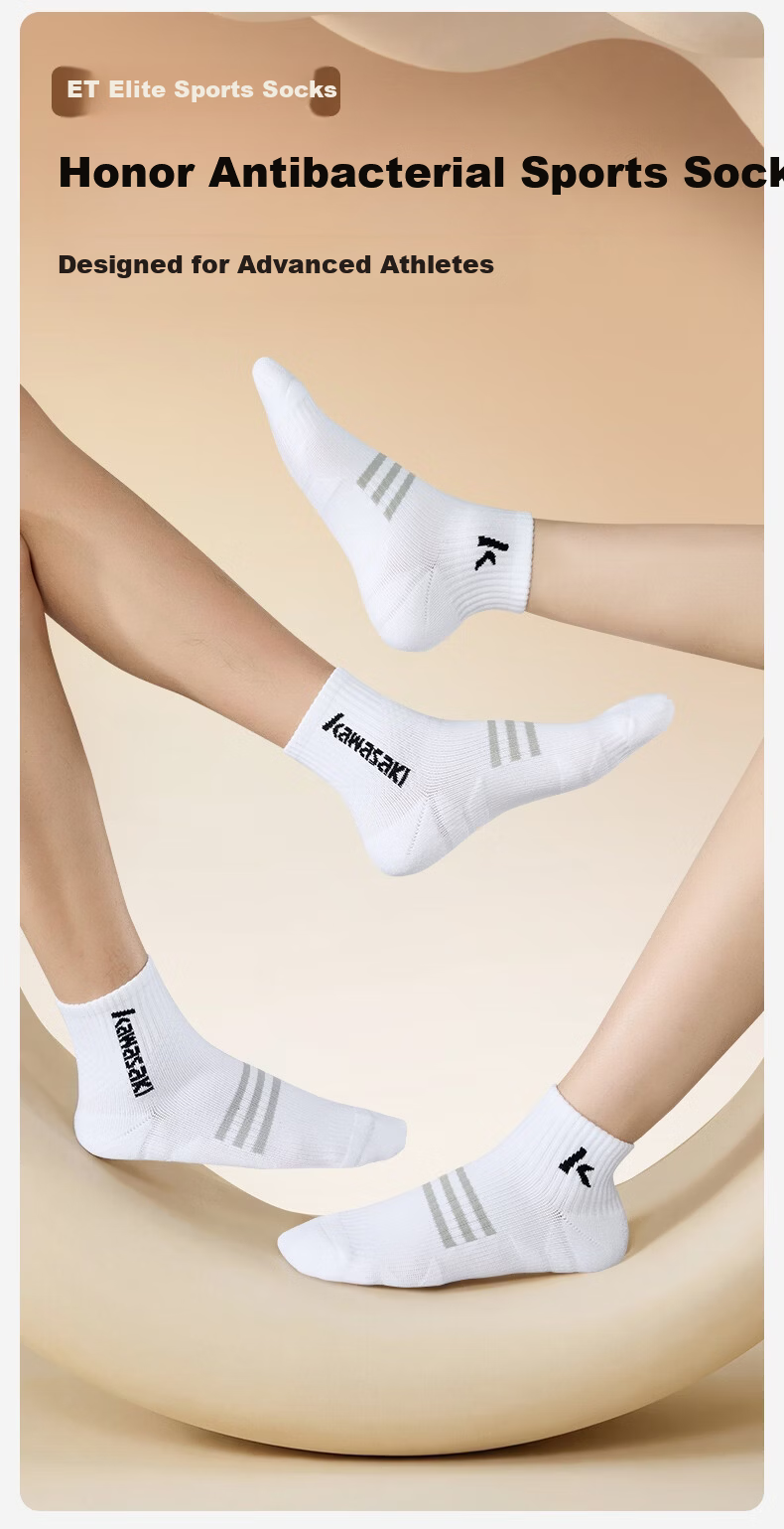 KAWASAKI Unisex Sports Badminton Socks Breathable Non-Slip Ankle Socks D6607 White/Grey/Black (3 Pairs) 2