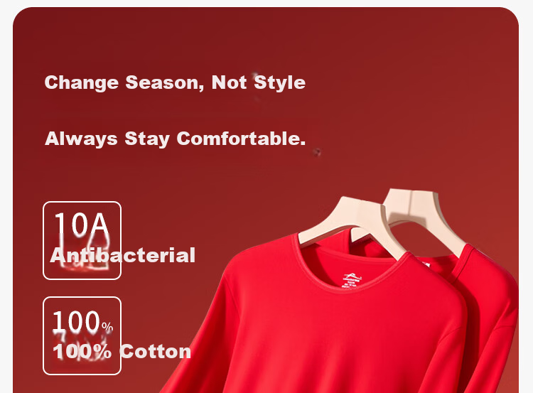 LangSha Women's Red Autumn Thermal Underwear Set Pure Cotton Thin Warm Base Layer for Youth Lucky Year 5