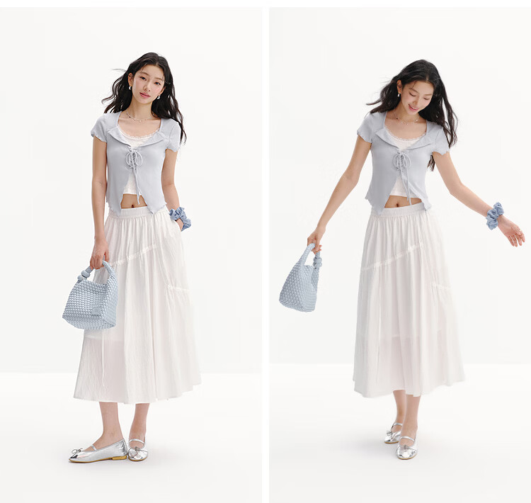 Semir Mall Same Style | Women's Summer 2026 Elegant Bowknot Long Skirt Pure White A-Line Skirt 101326120011 25