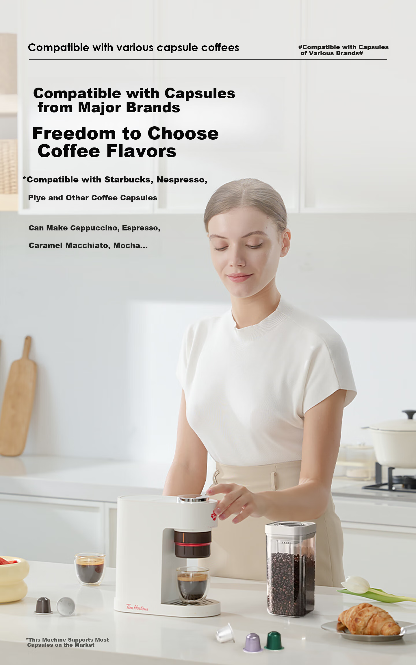 Tim Hortons Tianhao Capsule Coffee Machine Small Portable All-in-One Semi-Automatic Coffee Powder Capsule Dual-Use Office Birthday Gift A2 14