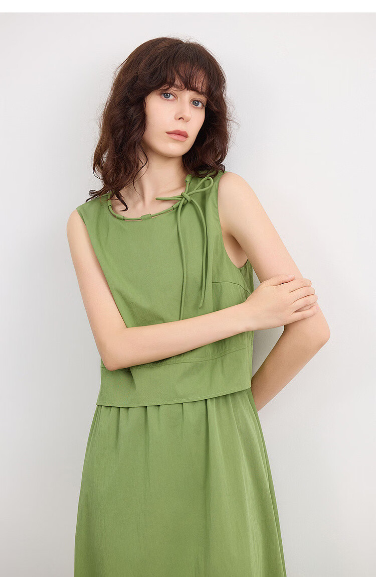 Demana Cotton Cloud Nap Summer Adjustable Strap Round Neck Denim Dress A-Line Mid-Length Women's Dress 17
