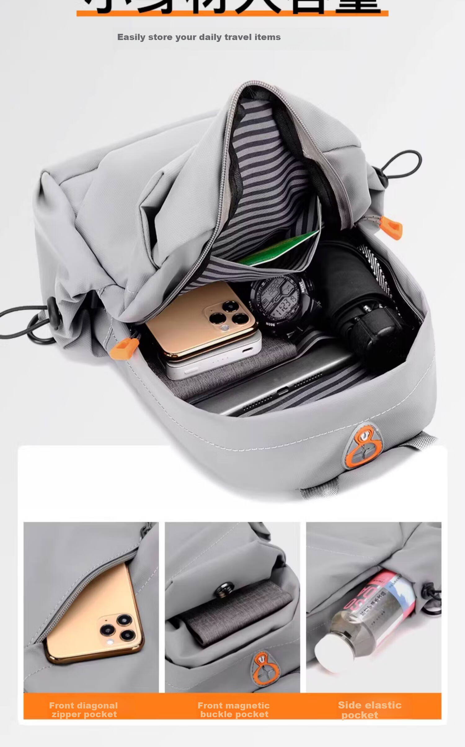 Warrior Men's Crossbody Bag 26L Large Capacity New Shoulder Bag Multifunctional Water-Resistant Small Backpack for Commuting and Outdoor Use 7
