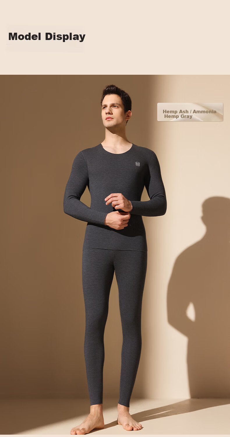 Miiow Men’s 2026 New Thermal Underwear Set Goose Down Tencel Thickened Autumn Base Layer Shirt and Pants with German Velvet Heating 21