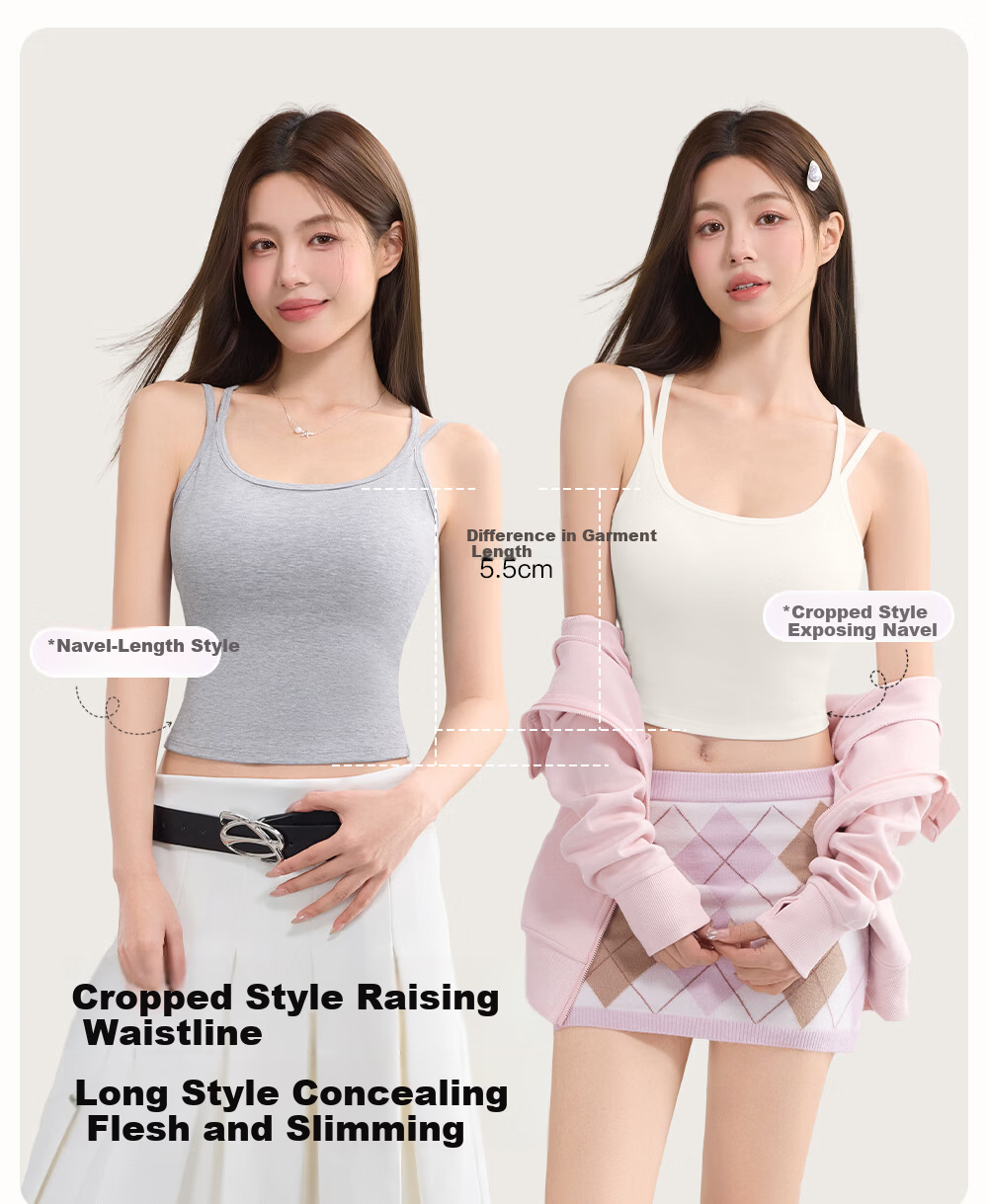 SecretWorld Zhao Jinmai Style Women's Camisole with Chest Pad, Bra-Free Integrated Back Design, White Outerwear and Innerwear 12