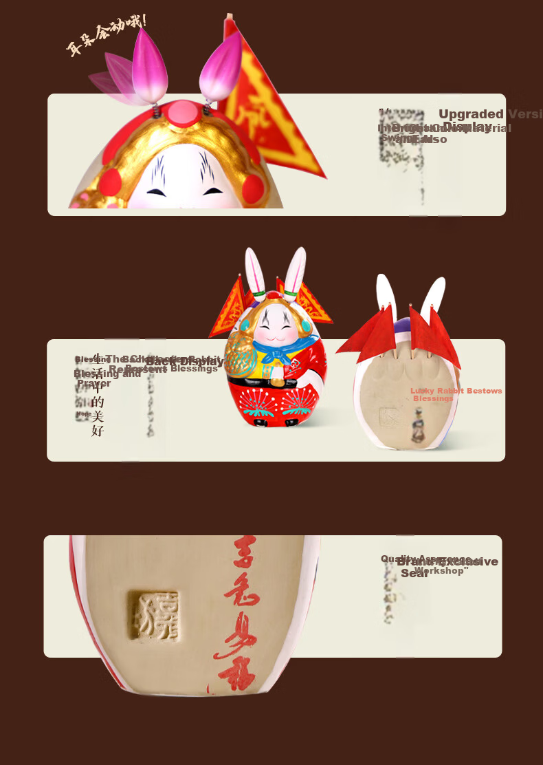 Jitu Workshop Beijing Paired Rabbit Clay Figurines Desktop Ornaments Housewarming Home Decor Lucky Rabbit Figurines - Pair 8