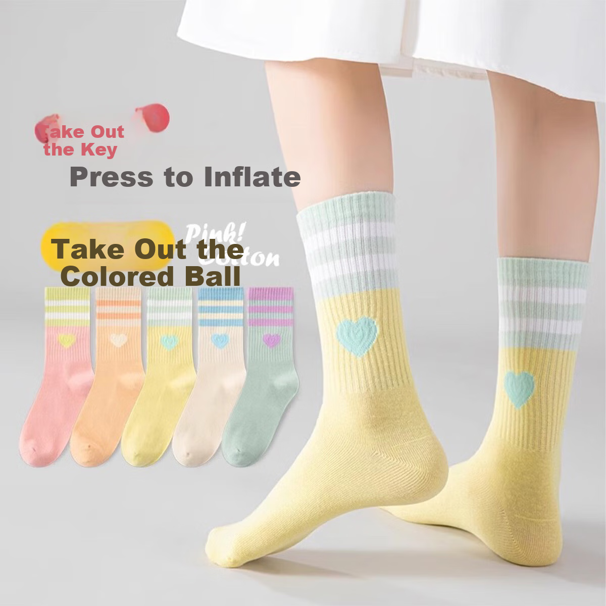 Caramella Kids Socks Spring Summer Girls Striped Heart Trendy Sports Mid-Calf Socks for School Children