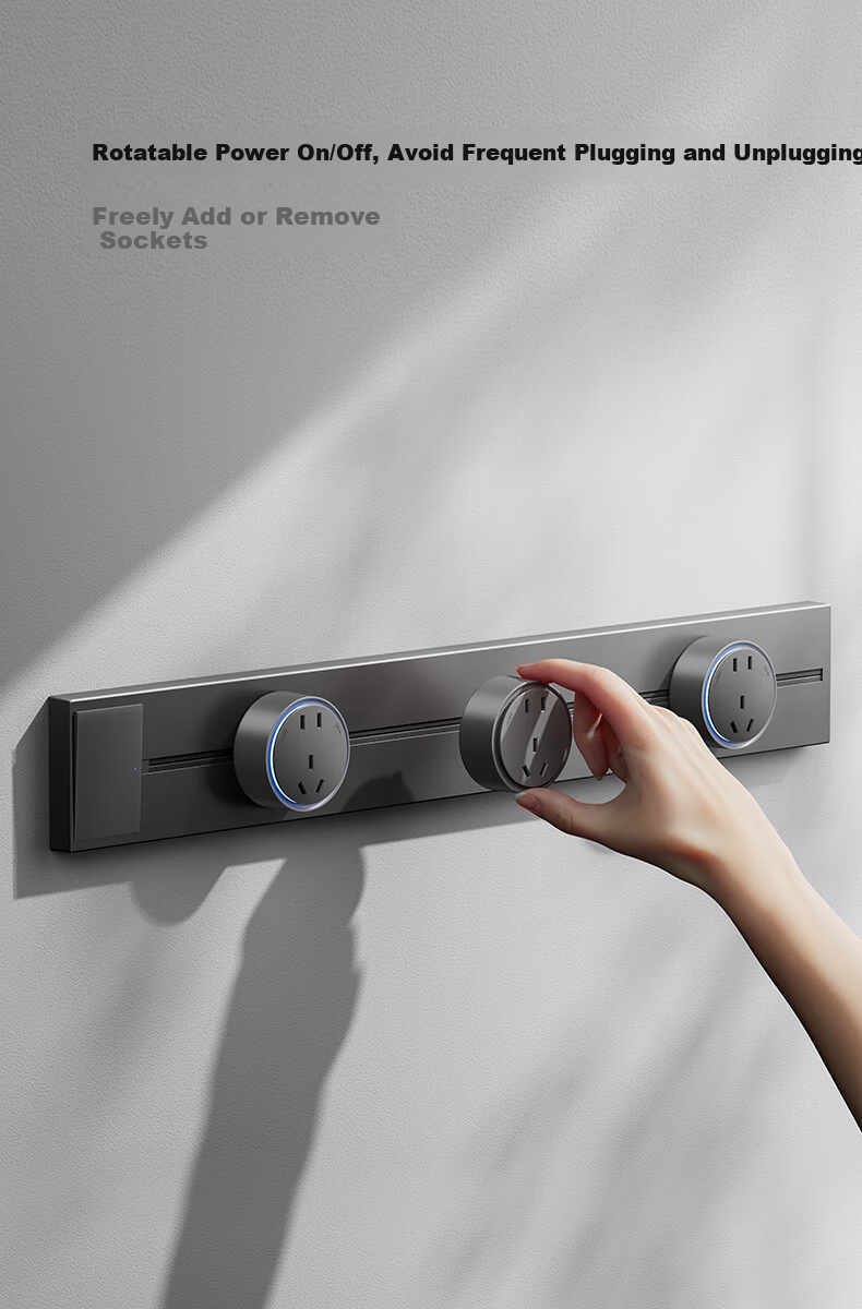 CHIGO Track Socket with Switch Master Control Ultra-thin High Power Wall-mounted Rail Socket Surface-mounted Movable Kitchen Slide Rail Socket 50cm + 3 Black Five-hole Outlets 11