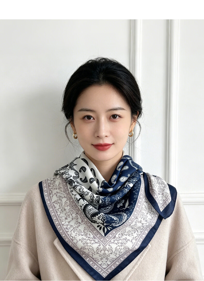 GLO-STORY Faux Silk Cotton Linen Touch Small Square Scarf Women's Vintage Versatile Neck Tie Thin Neck Scarf 10
