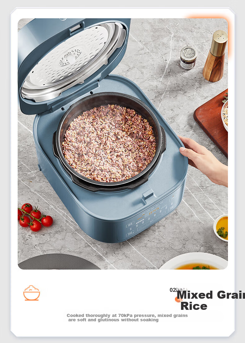 Midea 0-Coating Flame Rapid Aroma Electric Pressure Cooker 8-Minute One-Dish 5L High-Pressure Cooker Smart Dual Pot Rice Cooker Home Use JD C5147 17