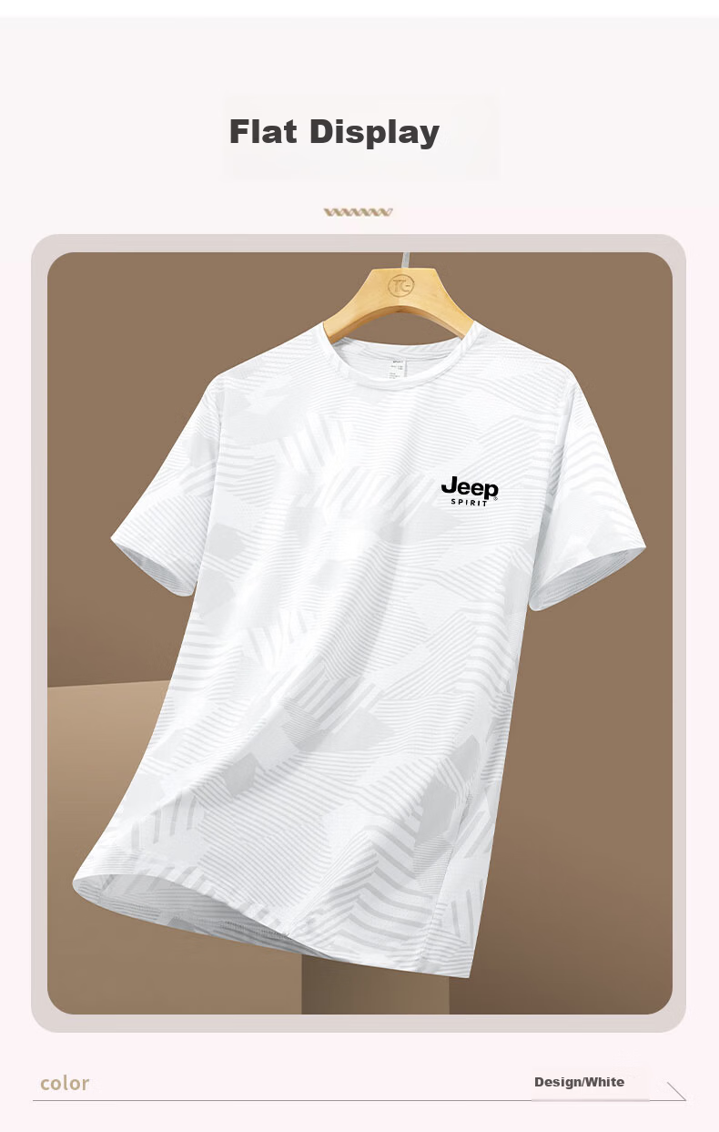 JEEP SPIRIT Ice Silk Short-Sleeve T-Shirt for Men, Summer Casual Half-Sleeve Top, Round Neck Outdoor Quick-Dry Lightweight, Black, 5XL 3
