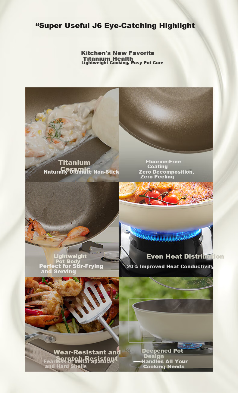 Royalstar Ceramic Non-Stick Stir-Fry Pan Lightweight Titanium Cooking Wok 32CM Compatible with Induction and Gas Stoves 5