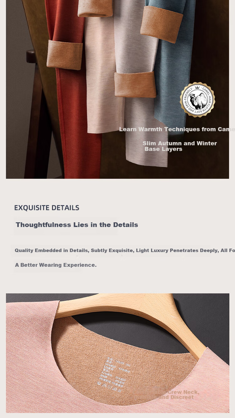 GRACEWELL 10A Luxury Camel Velvet Thermal Set Women's Autumn Winter Seamless Heat Retaining Base Layer Thermal Underwear 12