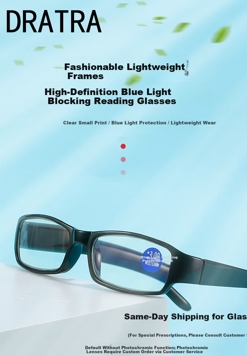 DRATRA Blue Light Blocking Reading Glasses High-Definition Lightweight Durable Classic Unisex Adjustable Prescription 1