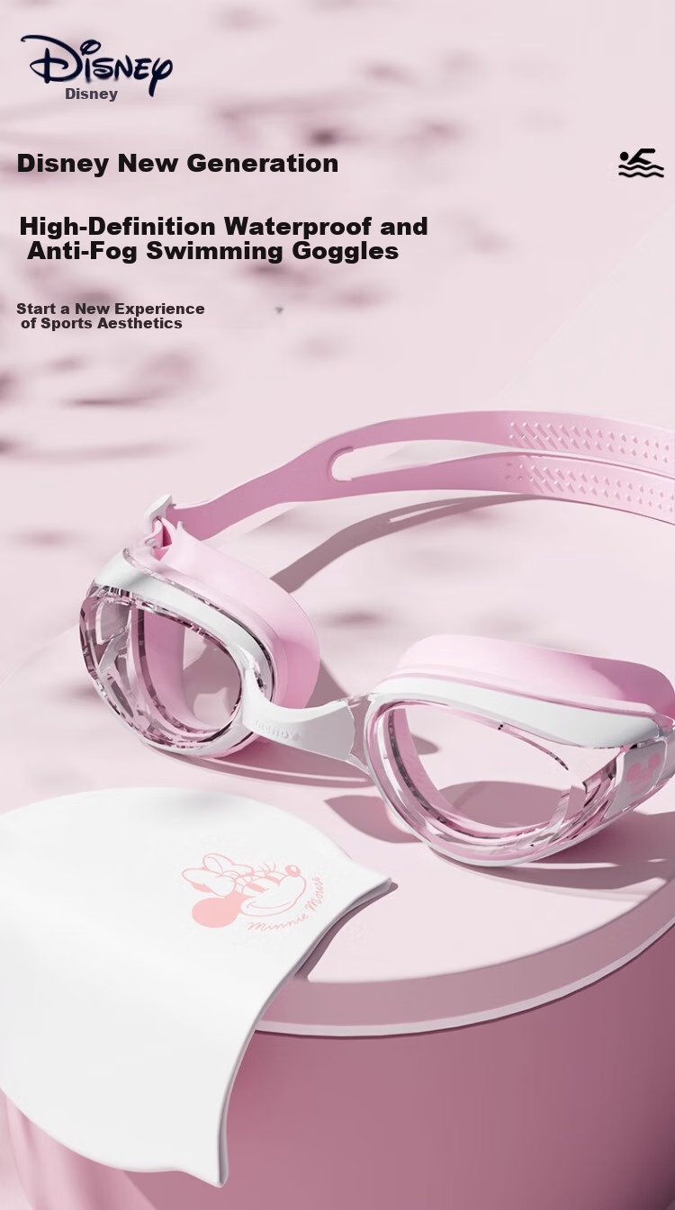 Disney Waterproof Anti-Fog HD Swimming Goggles for Adults and Children Women's Professional Swim Goggles and Cap Set D65105 Pink 1
