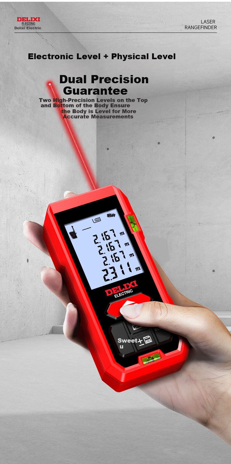 DELIXI ELECTRIC Infrared Laser Distance Meter Handheld High-Precision Electronic Ruler Household Measuring Tool Lithium Battery Voice 50m 4