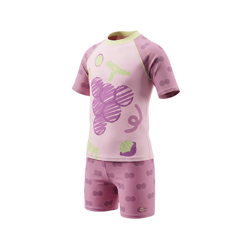 ERKE Girls' Short Sleeve Two-Piece Swimsuit Set, Sun Protection Beachwear for Kids