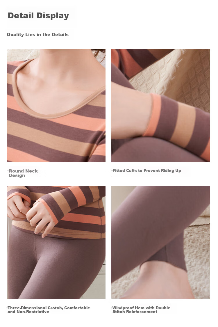 GRACEWELL Women's Pure Cotton Thermal Underwear Set Autumn Winter Striped Cotton Sweater Base Layer 13